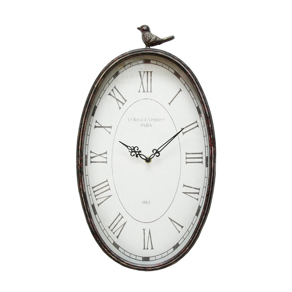 10.75" X 2.25" X 19.25" Gunmetal Antique Oval Bird Clock 321333 By Homeroots