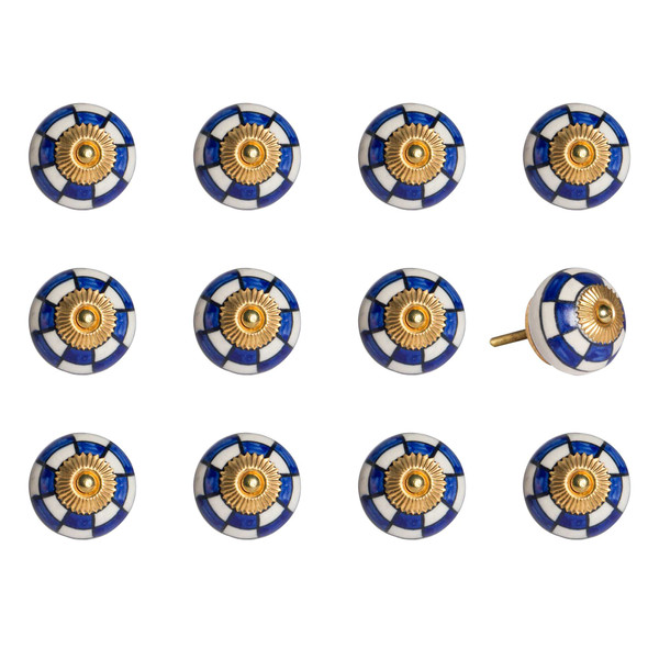 1.5" X 1.5" X 1.5" White, Blue And Gold - Knobs 12-Pack 321667 By Homeroots