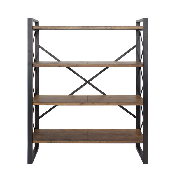 39.75" Black Metal, Wood, And Mdf Bookcase With 4 Shelves 328695 By Homeroots