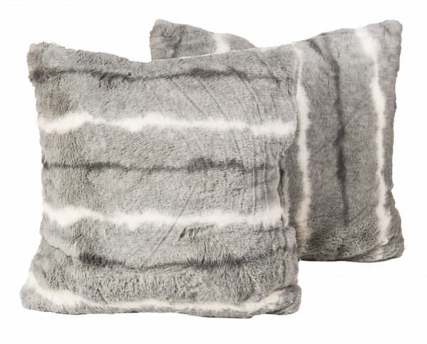 18" X 18" X 5" Grey/White, Faux Fur - Pillow 2-Pack 332239 By Homeroots
