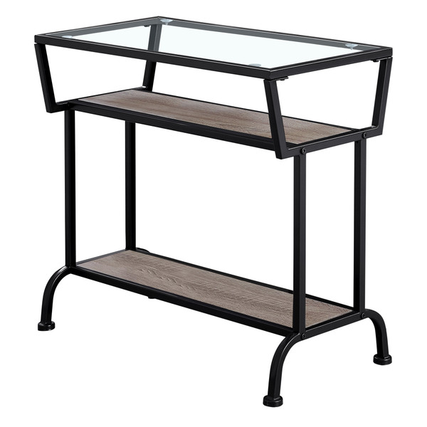 12" X 24" X 22" Dark Taupe/Black/Clear, Metal, Mdf, Tempered Glass - Accent Table 332701 By Homeroots
