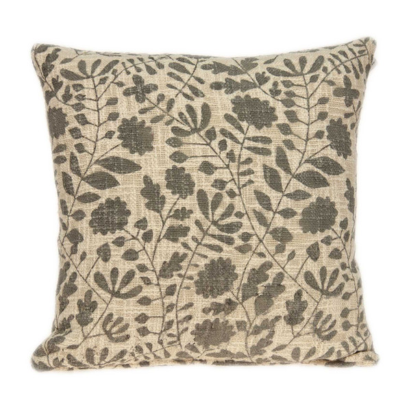 18" X 7" X 18" Transitional Beige Floral Print Pillow Cover With Poly Insert 334039 By Homeroots