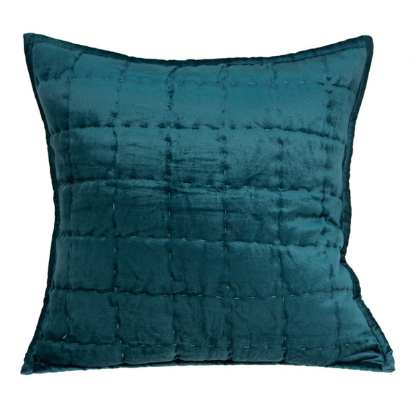 20" X 7" X 20" Transitional Teal Solid Quilted Pillow Cover With Down Insert 334259 By Homeroots