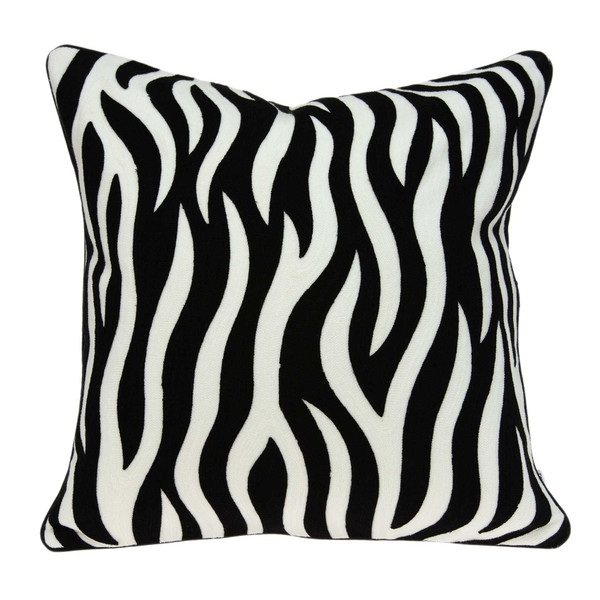 20" X 7" X 20" Transitional Black And White Zebra Pillow Cover With Down Insert 334298 By Homeroots