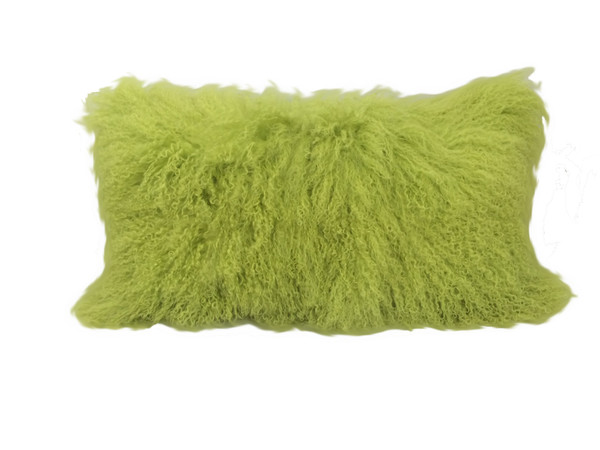 17" Lime Green Genuine Tibetan Lamb Fur Pillow With Microsuede Backing 334360 By Homeroots