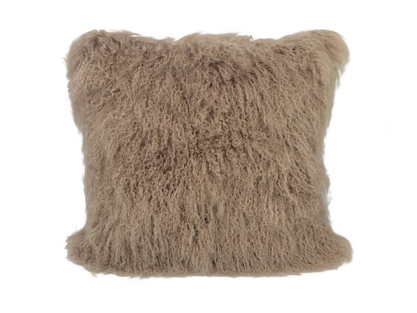 20" Beige Genuine Tibetan Lamb Fur Pillow With Microsuede Backing 334376 By Homeroots