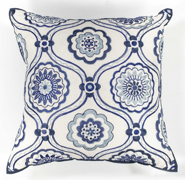 18" X 18" Cotton Ivory/Blue Pillow 353358 By Homeroots