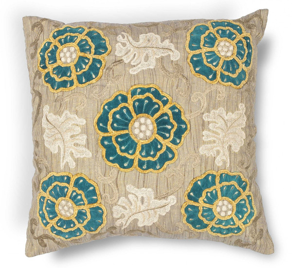 20" X 20" Polyester Taupe-Teal Pillow 353740 By Homeroots