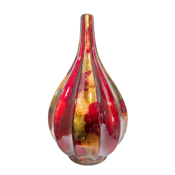 10" X 10" X 18" Copper Red Gold Ceramic Foiled & Lacquered Ridged Teardrop Vase 354473 By Homeroots