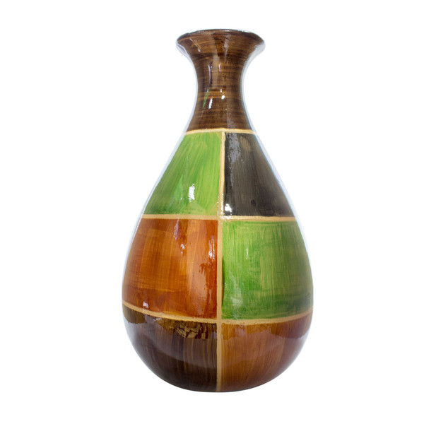 9" X 6" X 19" Brown Green Copper Gold Ceramic Lacquered Modern Vase 354504 By Homeroots