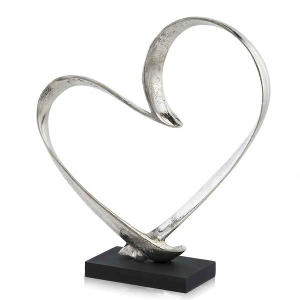 4" X 14" X 15.5" Raw Silver & Black - Heart Sculpture On Base 354624 By Homeroots