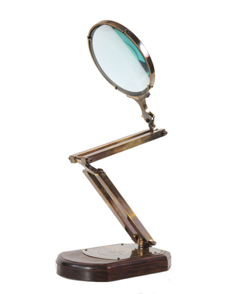 7.5" X 14.5" X 28" Brass Big Magnifier Glass With Wooden Base 364203 By Homeroots