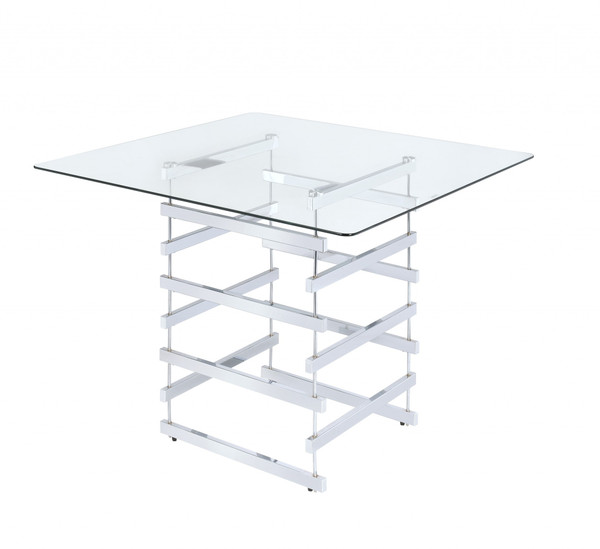 42" X 42" X 36" Clear Glass And Chrome Counter Height Table 286227 By Homeroots