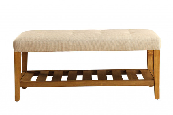 40" X 16" X 18" Beige And Oak Simple Bench 286430 By Homeroots