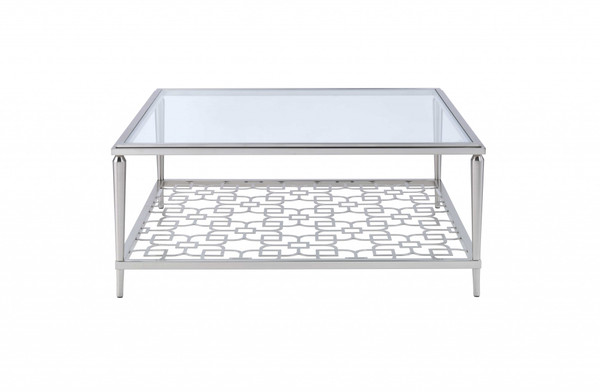 40" X 40" X 18" Nickel & Clear Glass Coffee Table 319003 By Homeroots