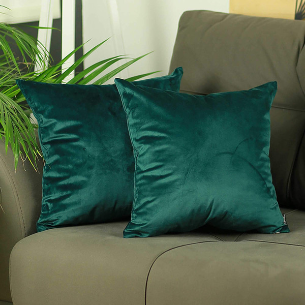 18"X 18"Green Velvet Dark Emerald Decorative Throw Pillow Cover 2 Pcs In Set 355306 By Homeroots