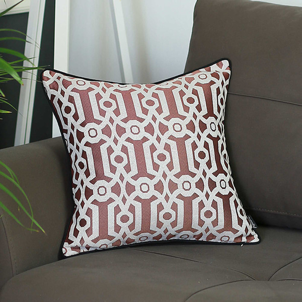 17"X 17" Red Jacquard Geo Decorative Throw Pillow Cover 355630 By Homeroots