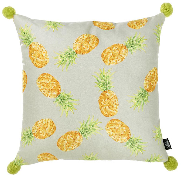 18"X 18" Tropical Pinapple Printed Decorative Throw Pillow Cover 355627 By Homeroots
