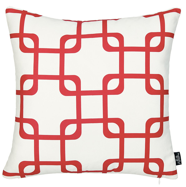 18"X18" Red Geometric Squares Decorative Throw Pillow Cover Printed 355591 By Homeroots