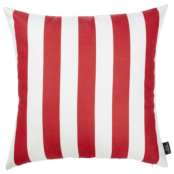18"X18" Red Stripe Nautica Lumbar Decorative Throw Pillow Cover 355587 By Homeroots