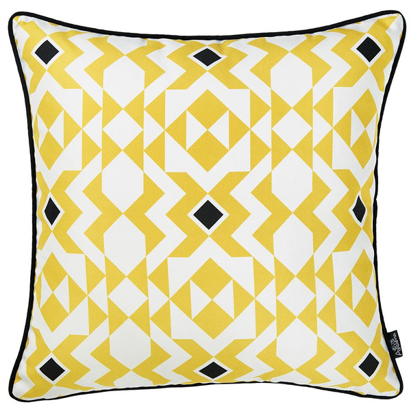 18"X 18" Yellow Manze Tropical Squares Decorative Throw Pillow Cover 355576 By Homeroots