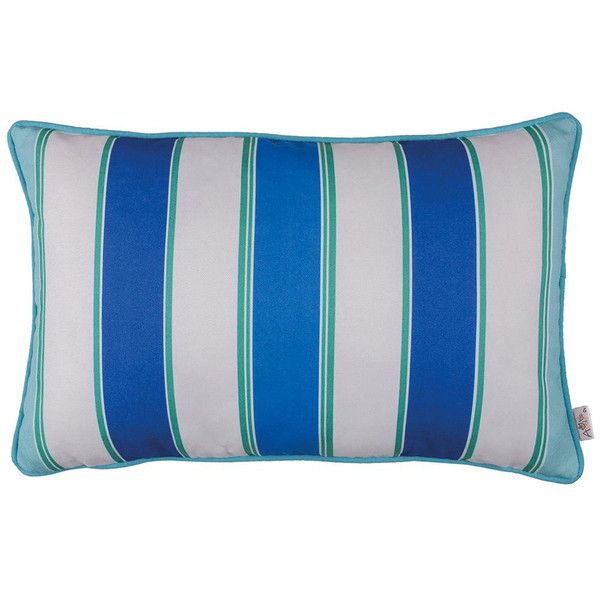 12"X 20" Blue Marine Lumbar Stripes Decorative Throw Pillow Cover 355521 By Homeroots