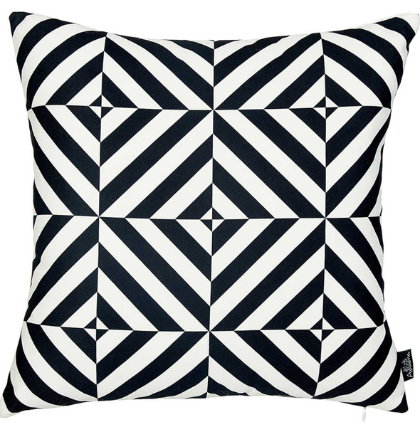 18"X18" Black Geometric Diagram Decorative Throw Pillow Cover 355471 By Homeroots