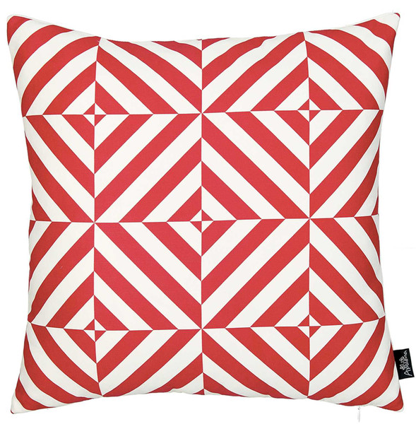 18"X18" Red Geometric Diagram Decorative Throw Pillow Cover Printed 355467 By Homeroots