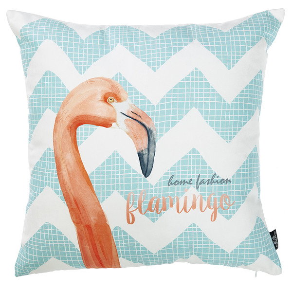 18"X 18" Blue Tropical Flamingo Decorative Throw Pillow Cover 355435 By Homeroots