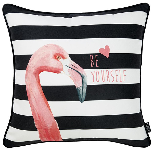 18"X 18" Tropical Flamingo Stripe Decorative Throw Pillow Cover 355426 By Homeroots
