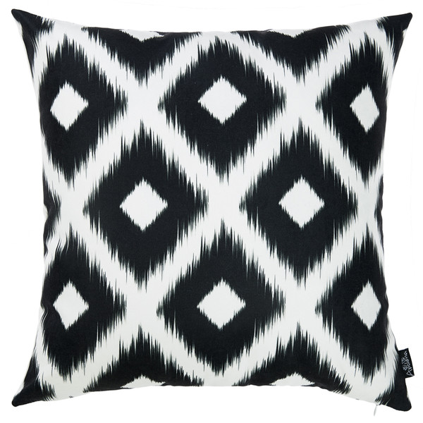 18"X 18" Black And White Ikat Decorative Throw Pillow Cover Square 355424 By Homeroots