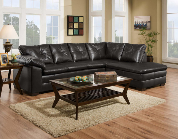 117" X 82" X 39" Cowboy Black Bonded 83% Polyurethane/17% Bonded Leather 2 Pc Sectional 355979 By Homeroots