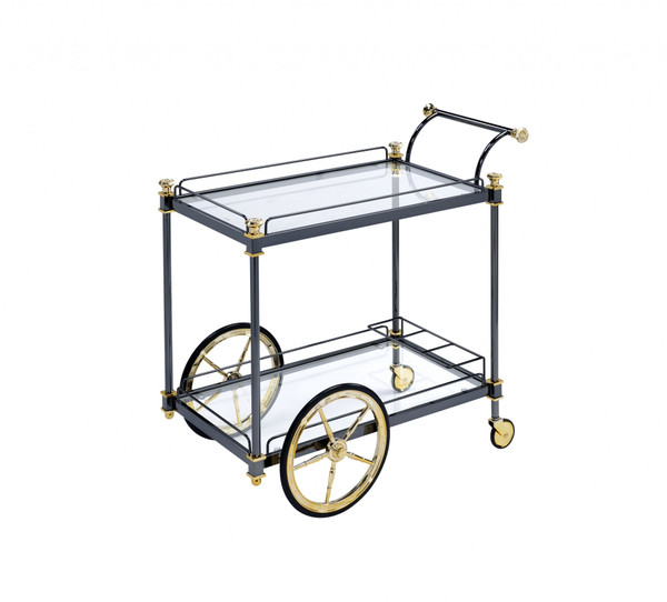 20" X 31" X 31" Black Gold Clear Glass Metal Casters Serving Cart 347563 By Homeroots