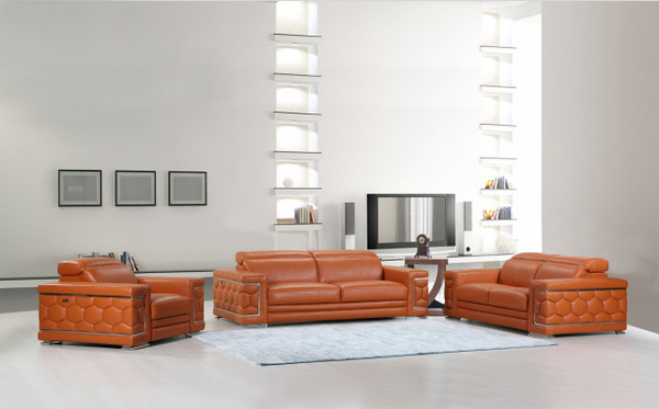 114" Sturdy Camel Leather Sofa Set 329584 By Homeroots