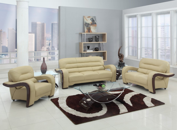 99" Glamorous Beige Leather Sofa Set 329514 By Homeroots