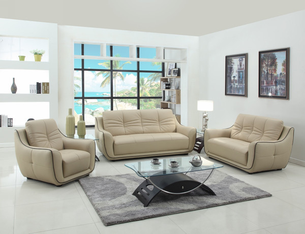 108" Elegant Beige Leather Sofa Set 329506 By Homeroots