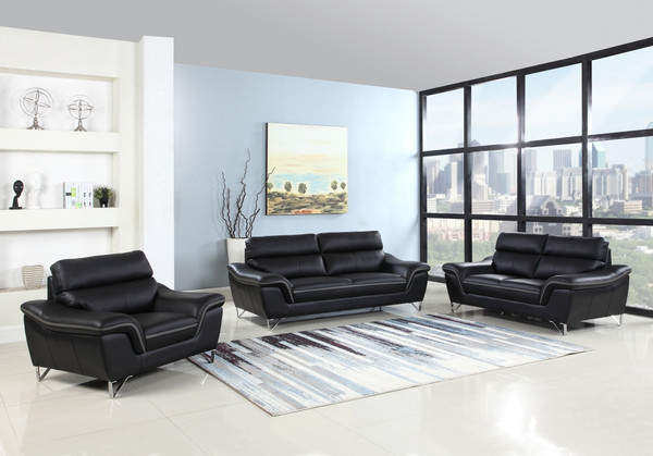 108" Charming Black Leather Sofa Set 329494 By Homeroots