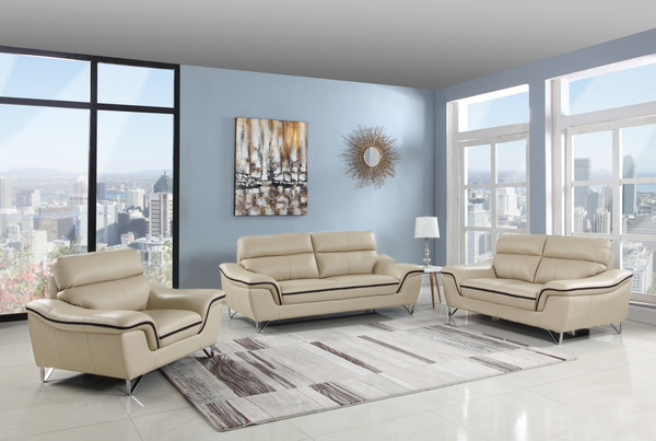 108" Charming Beige Leather Sofa Set 329490 By Homeroots