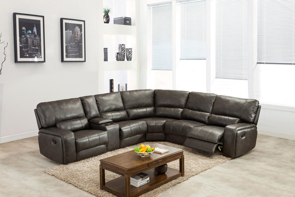 60'' X 80'' X 47'' Modern Gray Leather Sectional 343947 By Homeroots