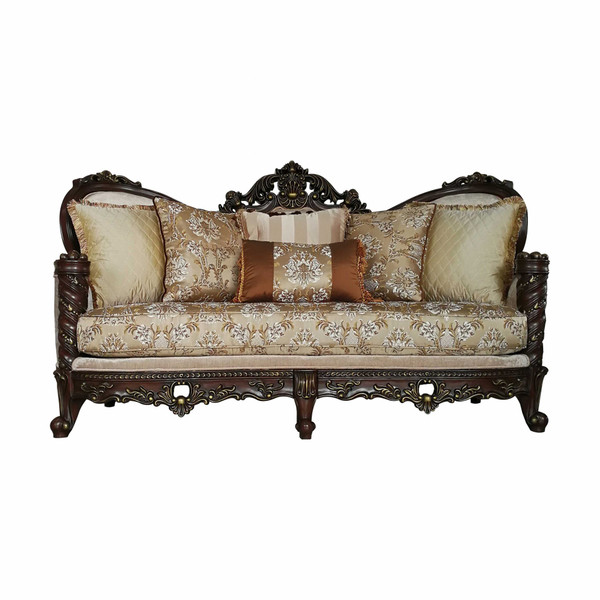 39" X 85" X 49" Fabric Dark Walnut Upholstery Wood Leg/Trim Sofa W/6 Pillows 348217 By Homeroots