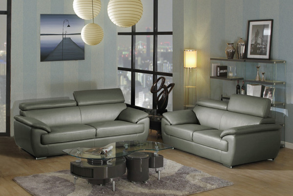 69'' X 38'' X 32-39'' Modern Gray Leather Sofa And Loveseat 343850 By Homeroots