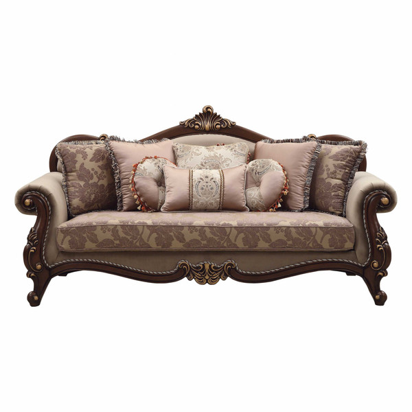 38" X 88" X 45" Fabric Walnut Upholstery Wood Leg/Trim Sofa W/8 Pillows 348219 By Homeroots