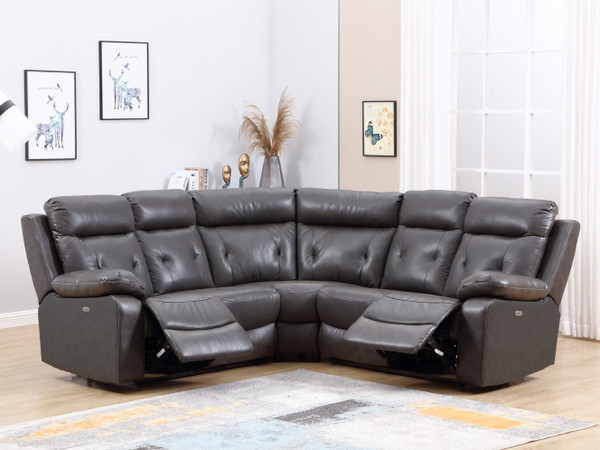 160'' X 38'' X 40'' Modern Dark Gray Leather Sectional With Power Recliners 343955 By Homeroots