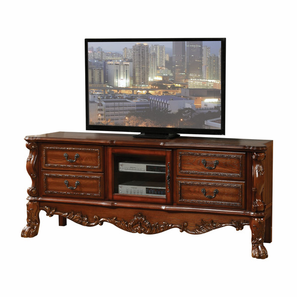 19" X 79" X 31" Cherry Oak Wood Poly Resin Glass Tv Console 347488 By Homeroots