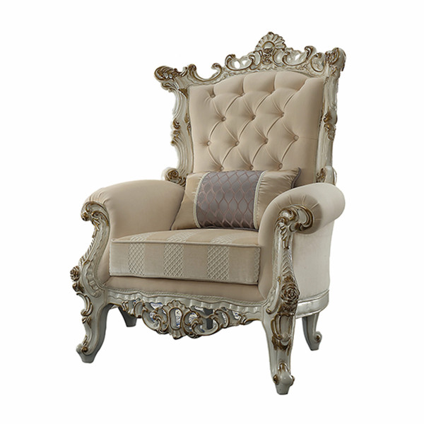 38" X 38" X 52" Fabric Antique Pearl Upholstery Poly-Resin Accent Chair W/1 Pillow 347266 By Homeroots