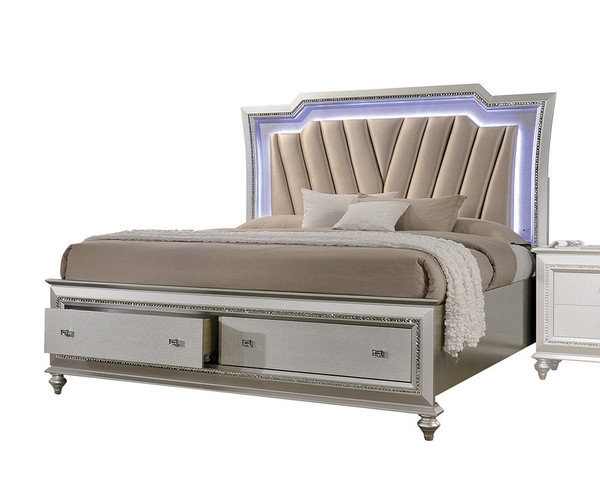 67" X 91" X 69" Pu Champagne Wood Upholstered (Hb) Led Queen Bed 347168 By Homeroots