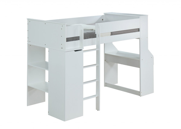 45" X 92" X 66" White Wood Veneer (Laminated) Loft Bed 347201 "Special" By Homeroots