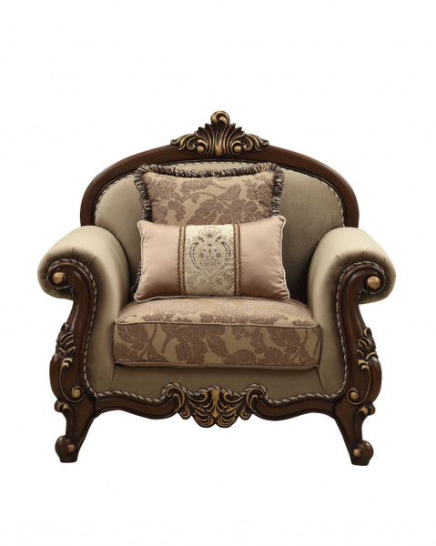 38" X 49" X 45" Fabric Walnut Upholstery Wood Leg/Trim Chair W/2 Pillows 347247 By Homeroots