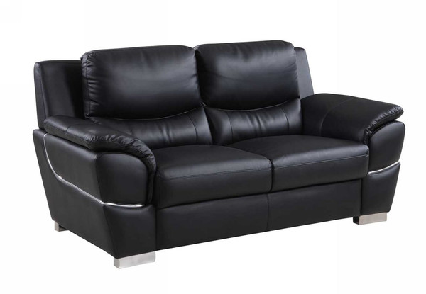 37" Chic Black Leather Loveseat 329476 By Homeroots