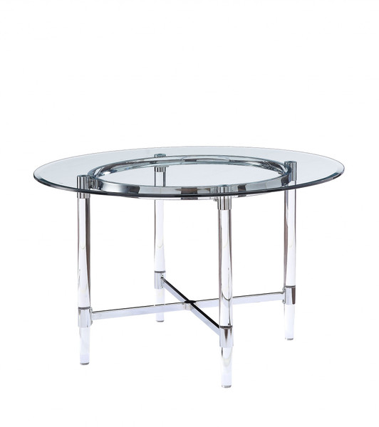 48" X 48" X 30" Chrome Clear Glass Acrylic Metal Dining Table 347342 By Homeroots